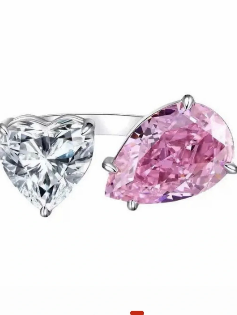 Double Stone Heart & Pear Pink and White Cubic Zirconia Ring